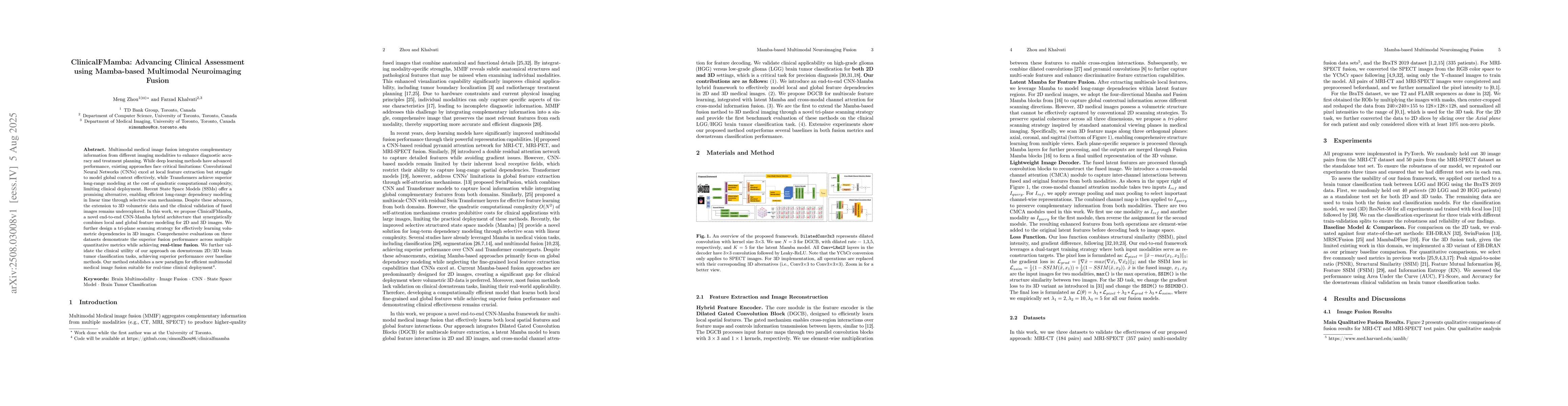 Thumbnail for ClinicalFMamba: Advancing Clinical Assessment using Mamba-based
  Multimodal Neuroimaging Fusion