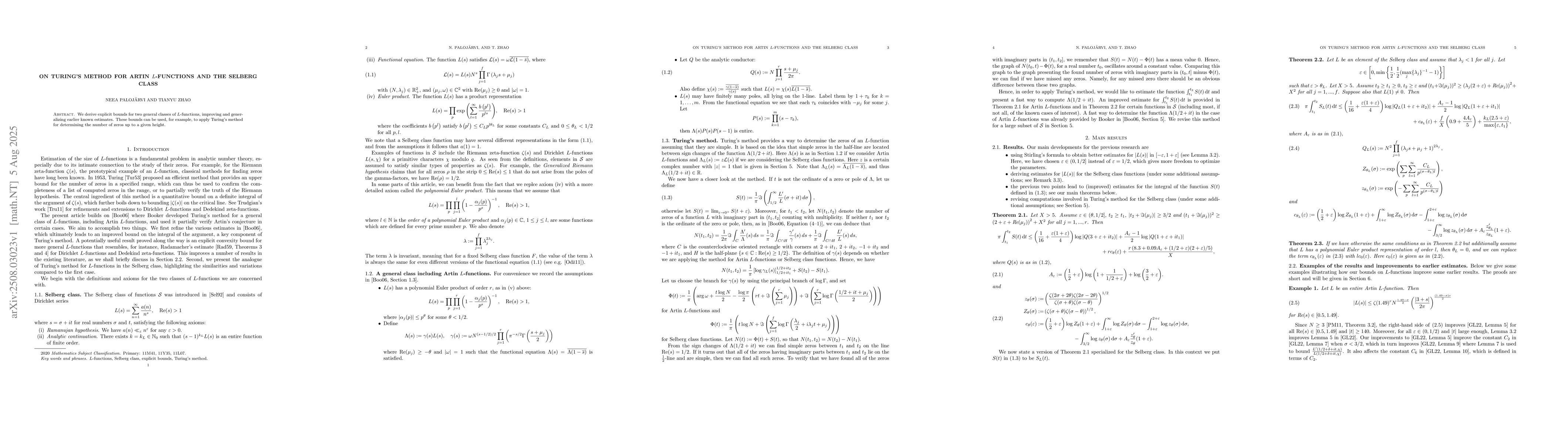 Thumbnail for On Turing's method for Artin $L$-functions and the Selberg class