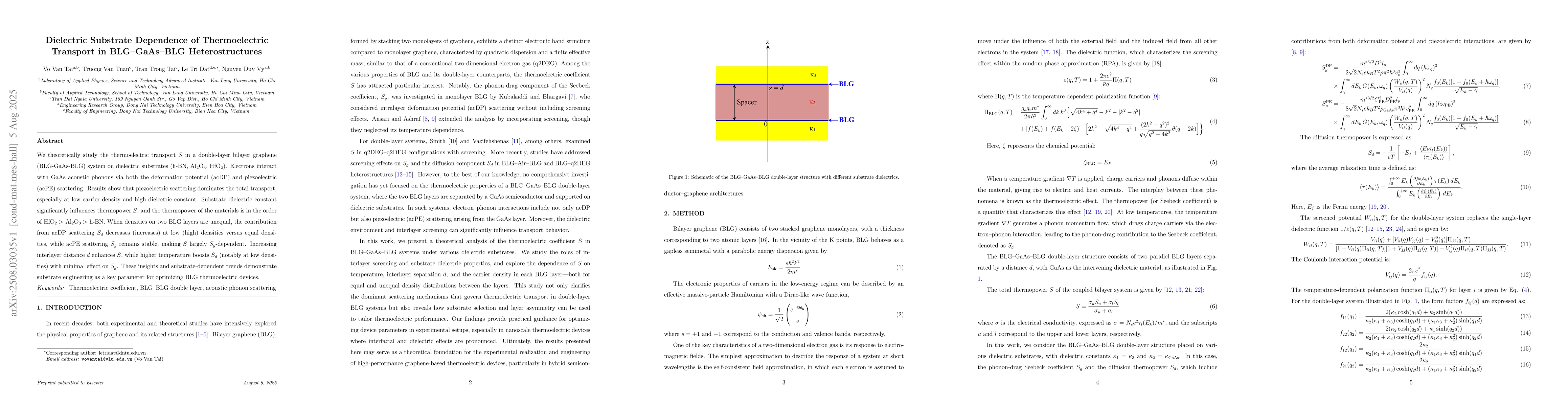 Thumbnail for Dielectric Substrate Dependence of Thermoelectric Transport in
  BLG-GaAs-BLG Heterostructures