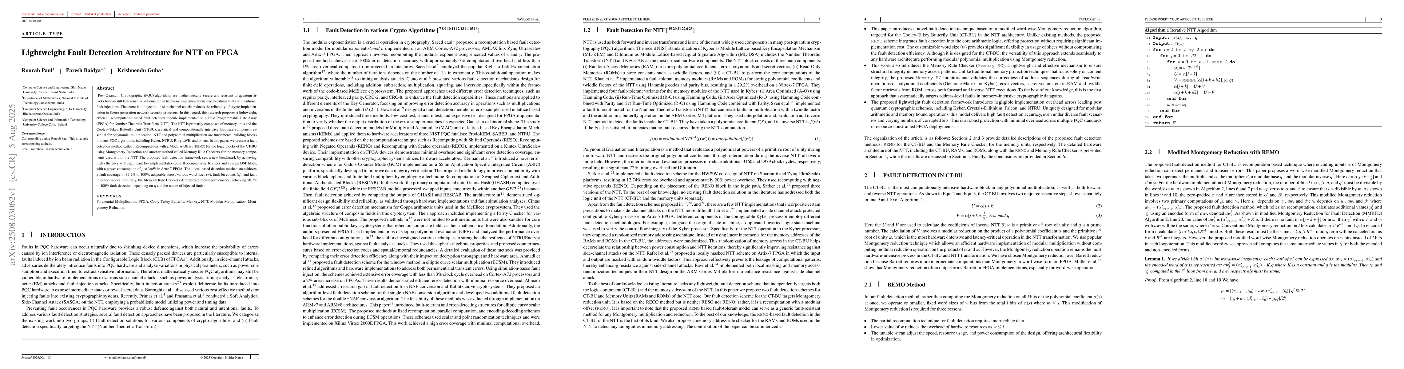 Thumbnail for Lightweight Fault Detection Architecture for NTT on FPGA