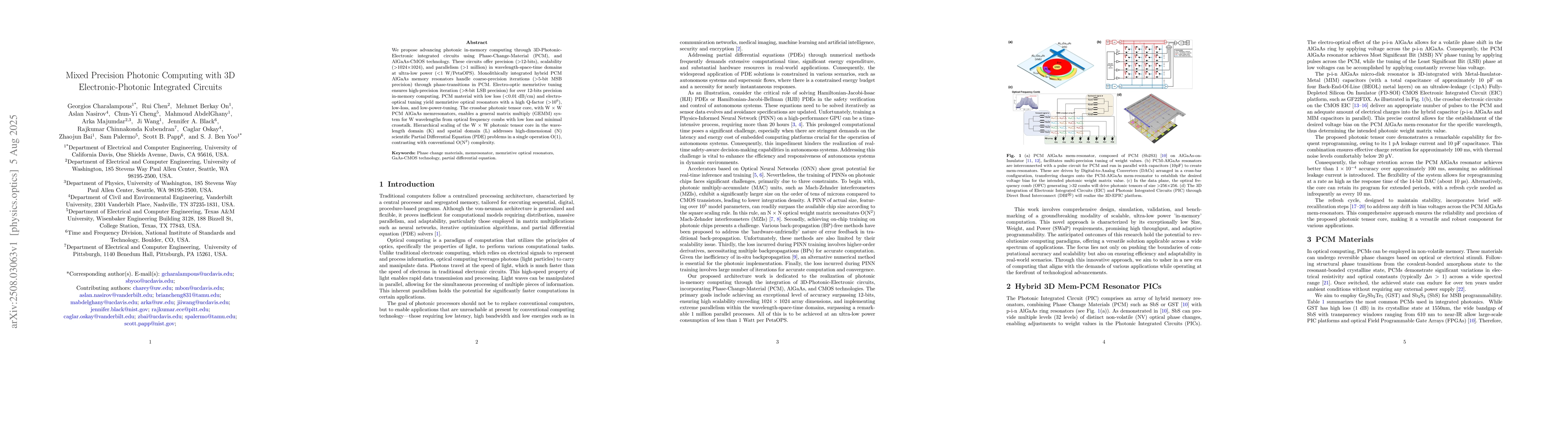 Thumbnail for Mixed Precision Photonic Computing with 3D Electronic-Photonic
  Integrated Circuits