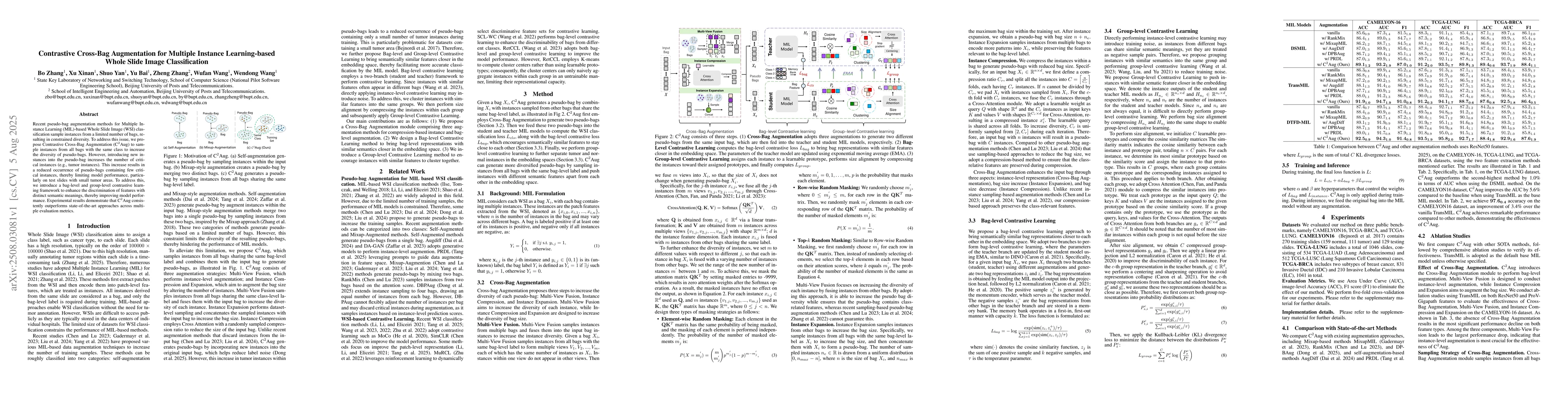 Thumbnail for Contrastive Cross-Bag Augmentation for Multiple Instance Learning-based
  Whole Slide Image Classification