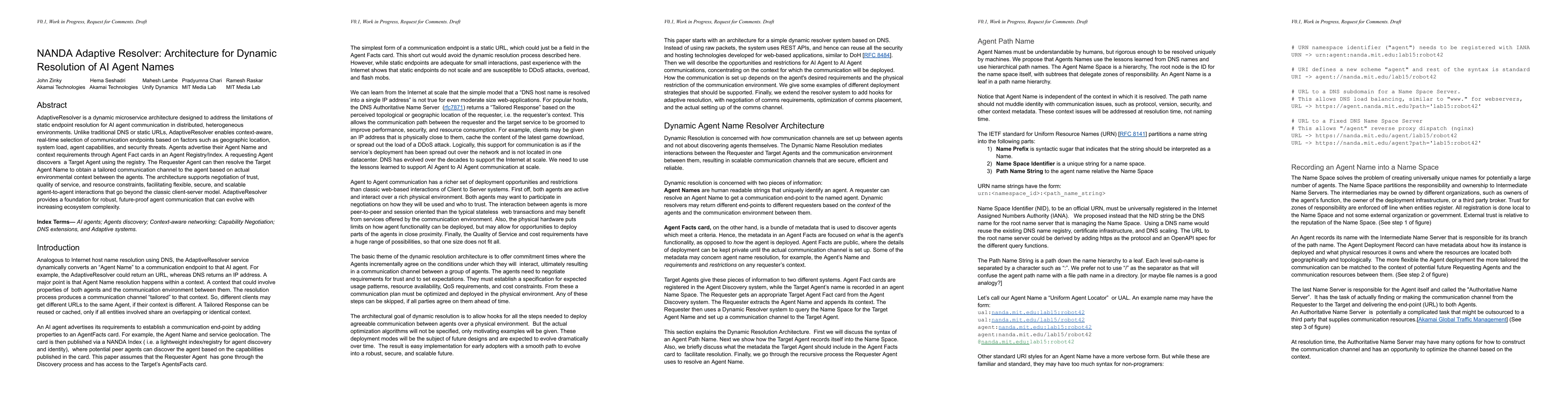 Thumbnail for NANDA Adaptive Resolver: Architecture for Dynamic Resolution of AI Agent
  Names