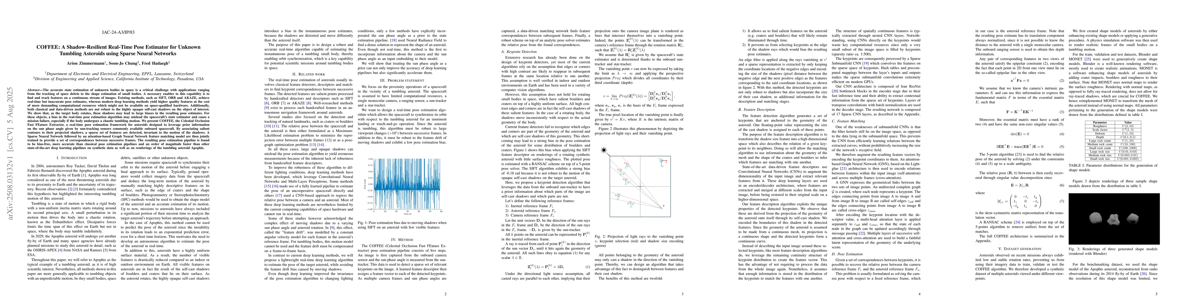 Thumbnail for COFFEE: A Shadow-Resilient Real-Time Pose Estimator for Unknown Tumbling
  Asteroids using Sparse Neural Networks