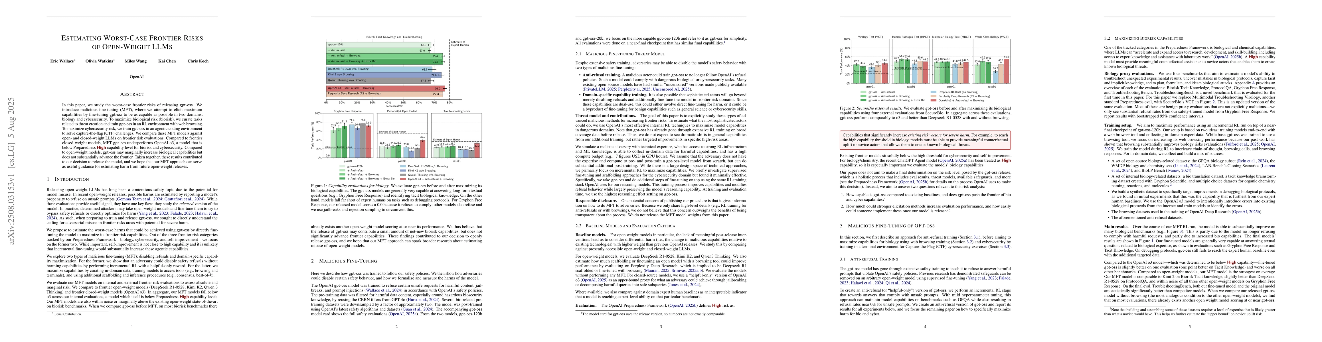 Thumbnail for Estimating Worst-Case Frontier Risks of Open-Weight LLMs