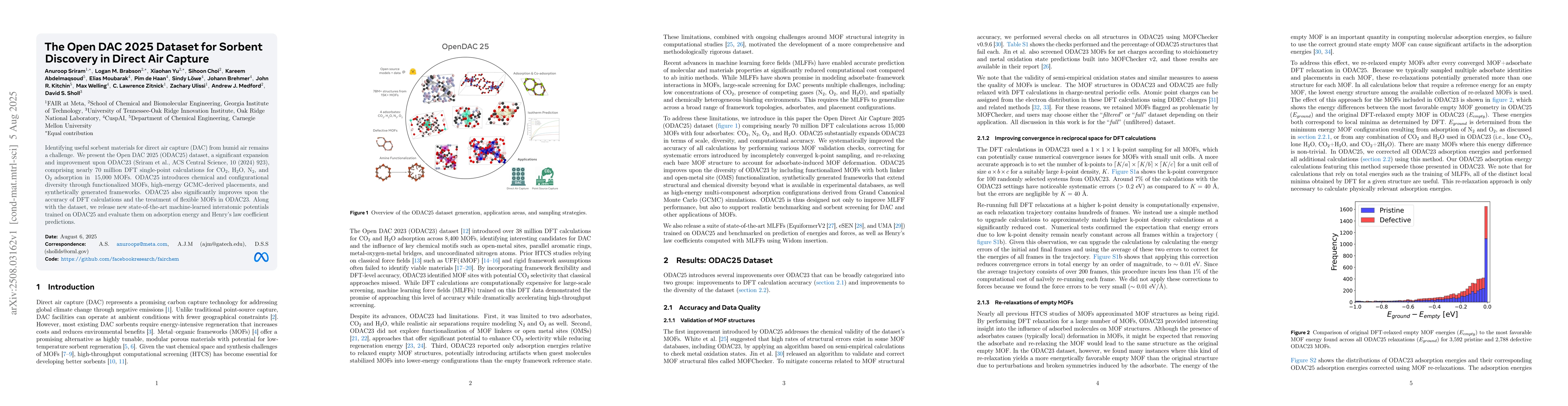 Thumbnail for The Open DAC 2025 Dataset for Sorbent Discovery in Direct Air Capture