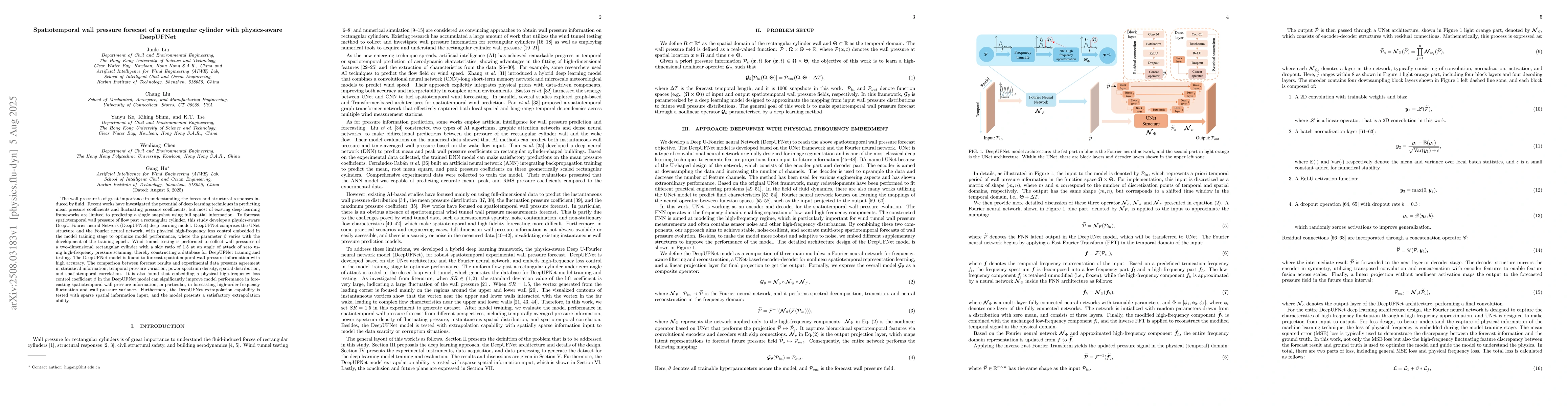 Thumbnail for Spatiotemporal wall pressure forecast of a rectangular cylinder with
  physics-aware DeepUFNet