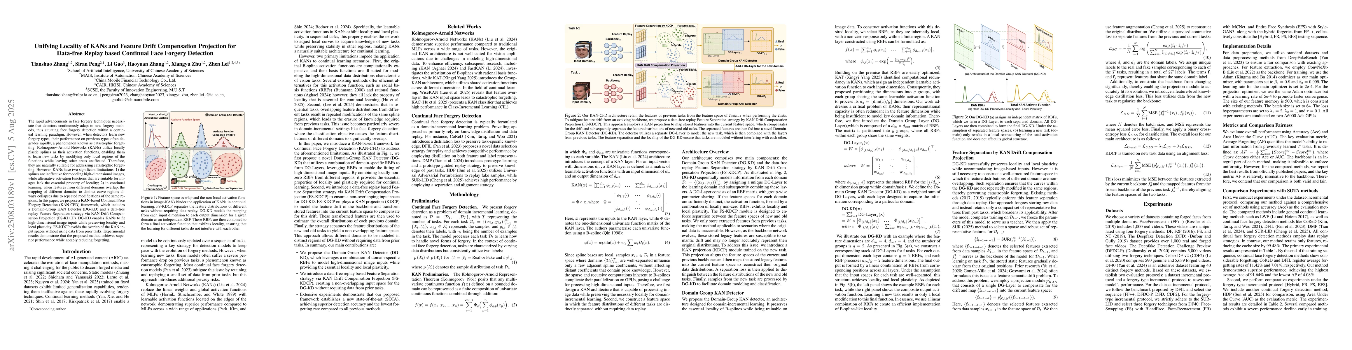 Thumbnail for Unifying Locality of KANs and Feature Drift Compensation for Data-free
  Continual Face Forgery Detection