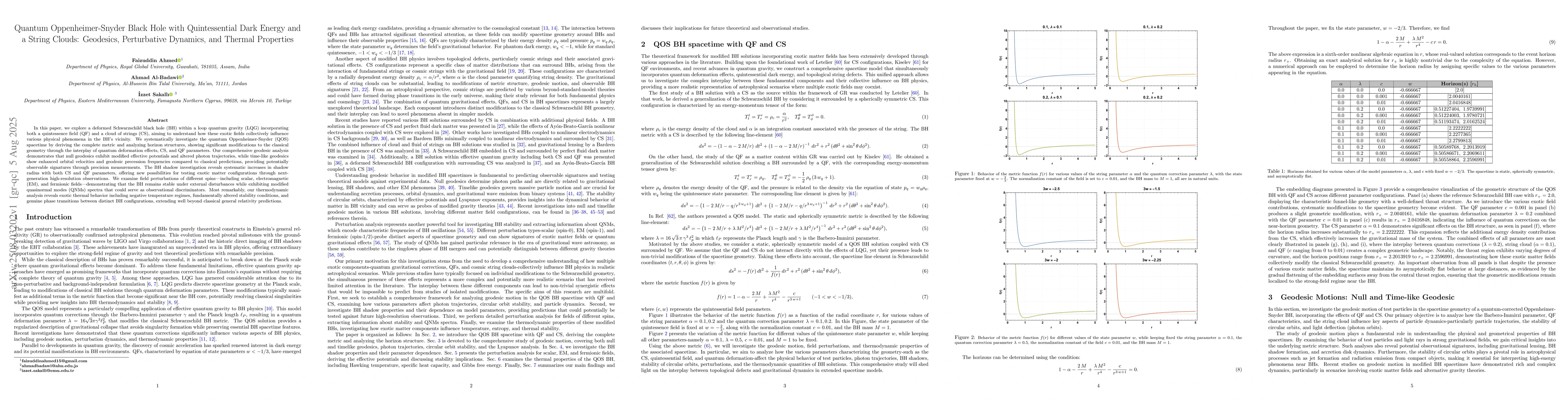 Thumbnail for Quantum Oppenheimer-Snyder Black Hole with Quintessential Dark Energy
  and a String Clouds: Geodesics, Perturbative Dynamics, and Thermal Properties