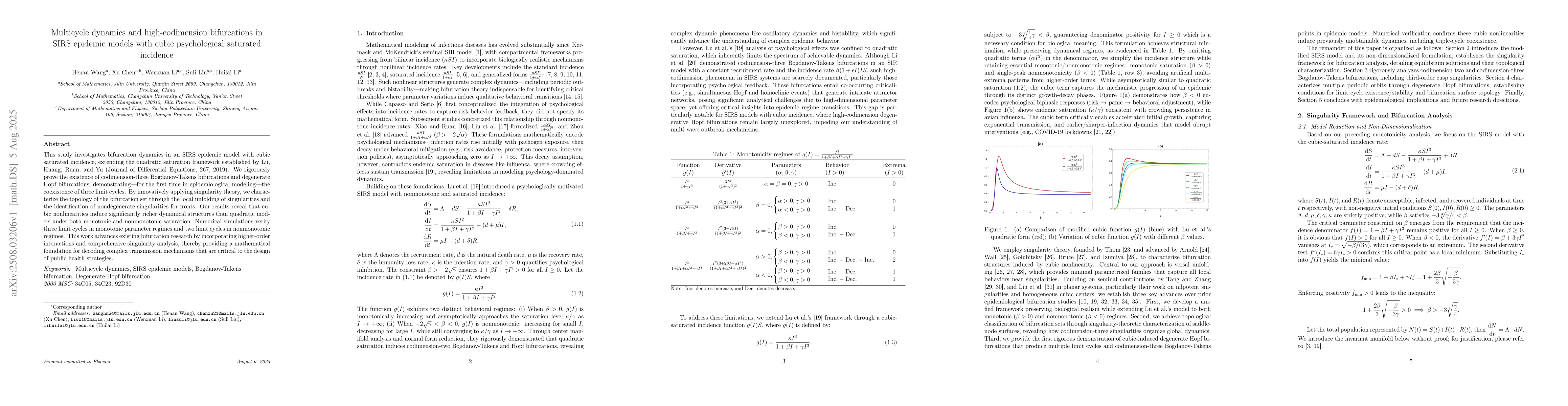 Thumbnail for Multicycle dynamics and high-codimension bifurcations in SIRS epidemic
  models with cubic psychological saturated incidence