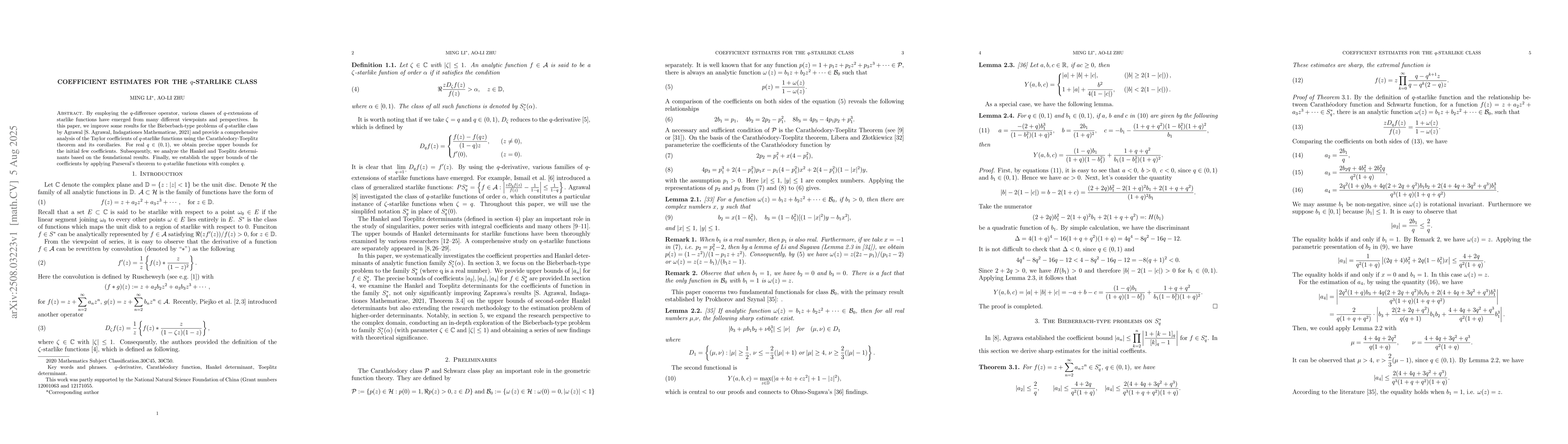 Thumbnail for Coefficient estimates for the class of q-starlike functions