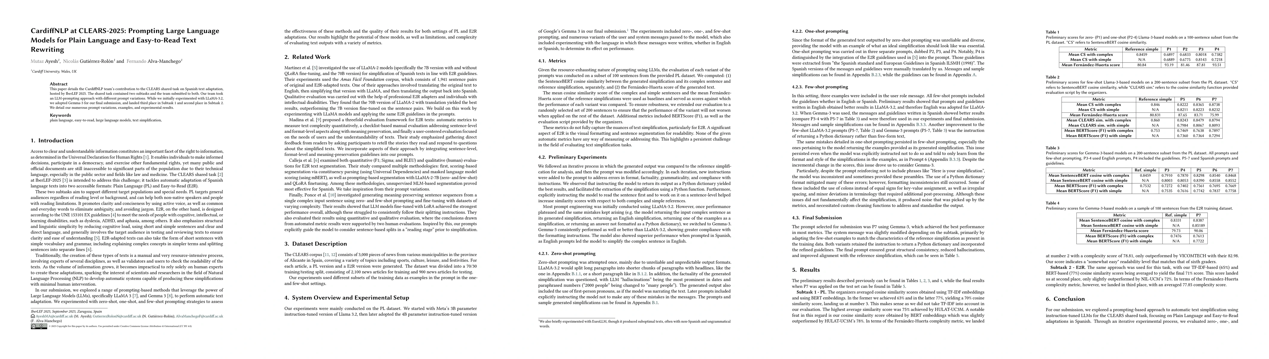 Thumbnail for CardiffNLP at CLEARS-2025: Prompting Large Language Models for Plain
  Language and Easy-to-Read Text Rewriting