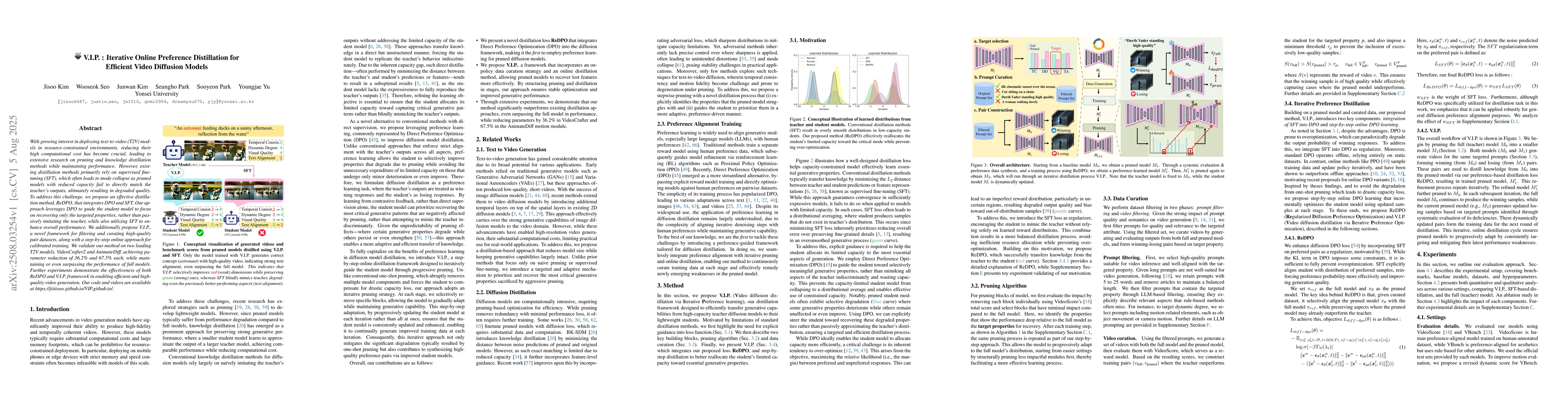 Thumbnail for V.I.P. : Iterative Online Preference Distillation for Efficient Video
  Diffusion Models