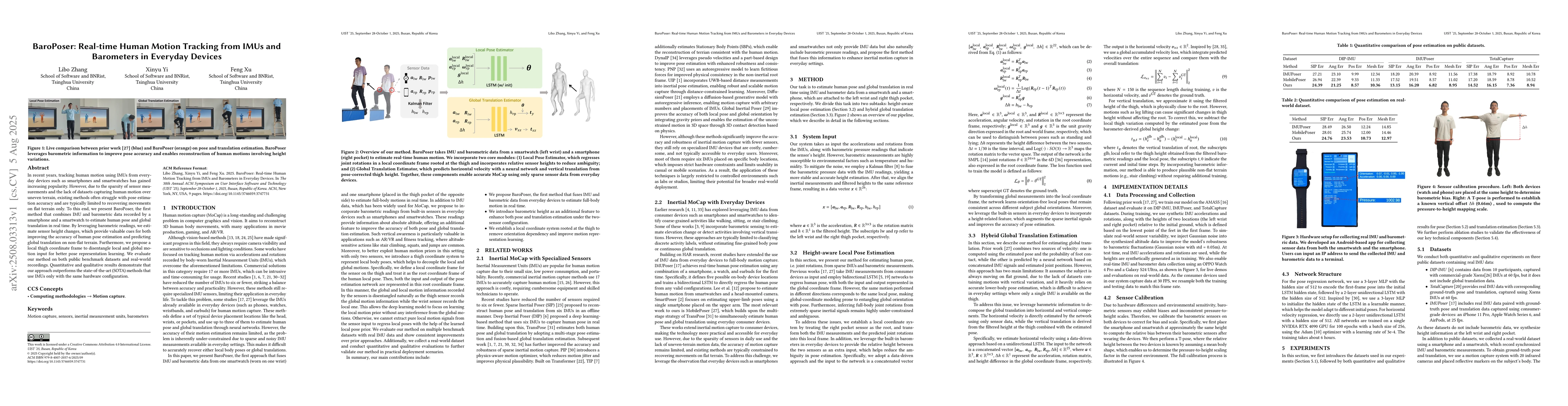 Thumbnail for BaroPoser: Real-time Human Motion Tracking from IMUs and Barometers in
  Everyday Devices