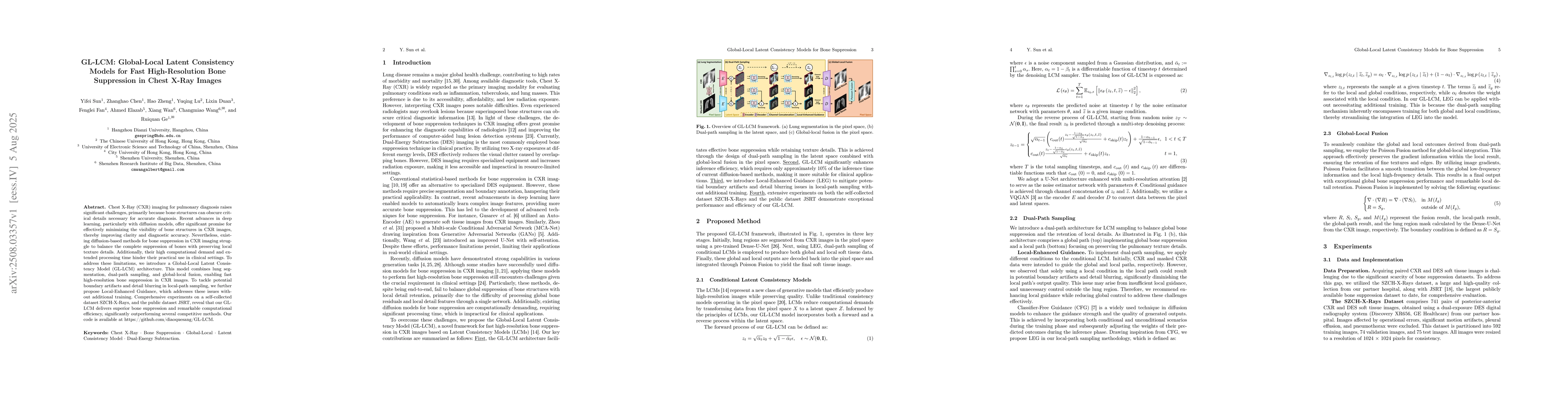 Thumbnail for GL-LCM: Global-Local Latent Consistency Models for Fast High-Resolution
  Bone Suppression in Chest X-Ray Images