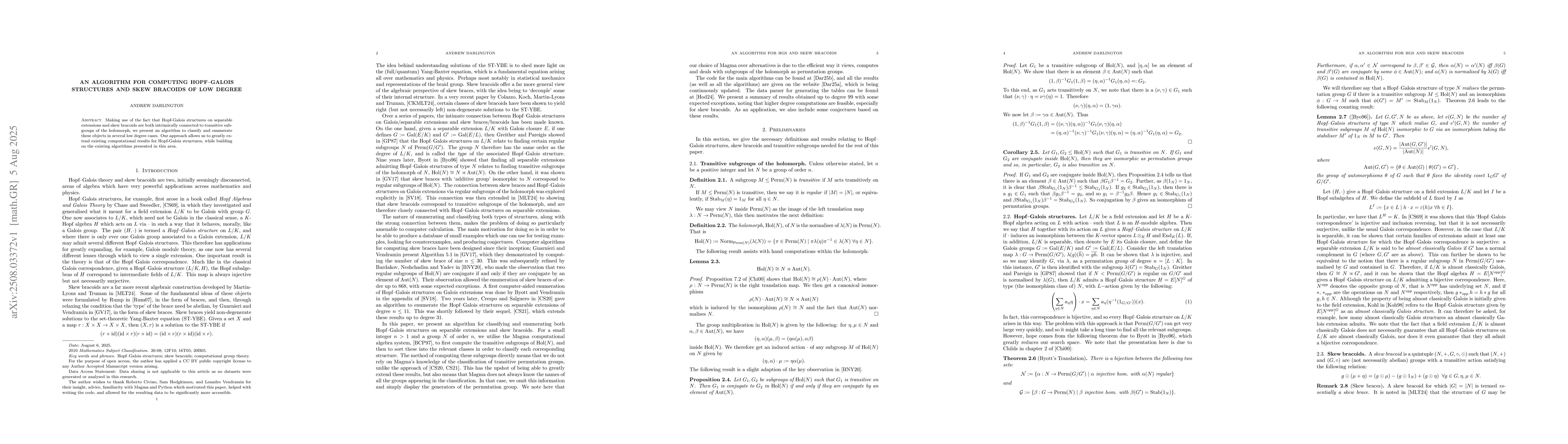 Thumbnail for An Algorithm for Computing Hopf--Galois Structures and Skew Bracoids of
  Low Degree