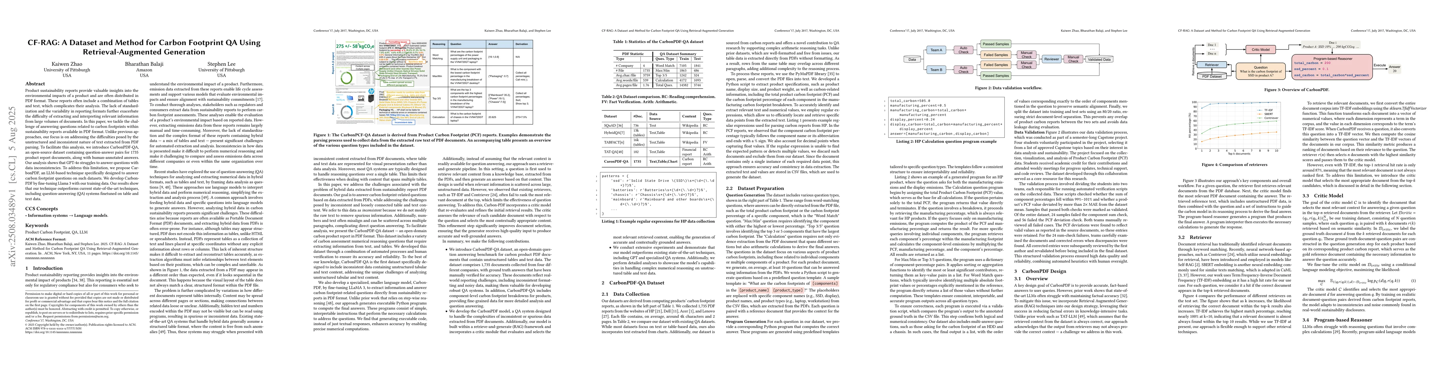 Thumbnail for CF-RAG: A Dataset and Method for Carbon Footprint QA Using
  Retrieval-Augmented Generation