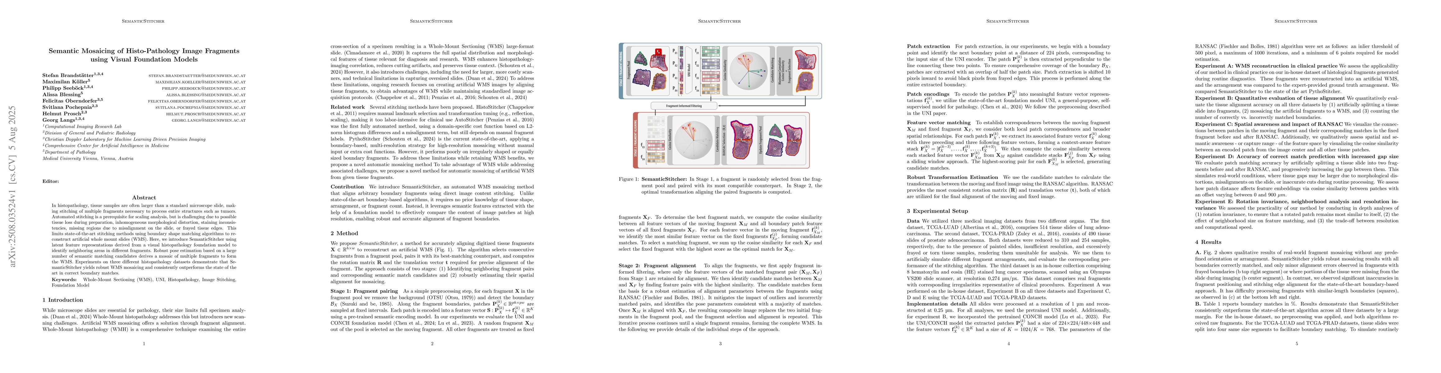 Thumbnail for Semantic Mosaicing of Histo-Pathology Image Fragments using Visual
  Foundation Models