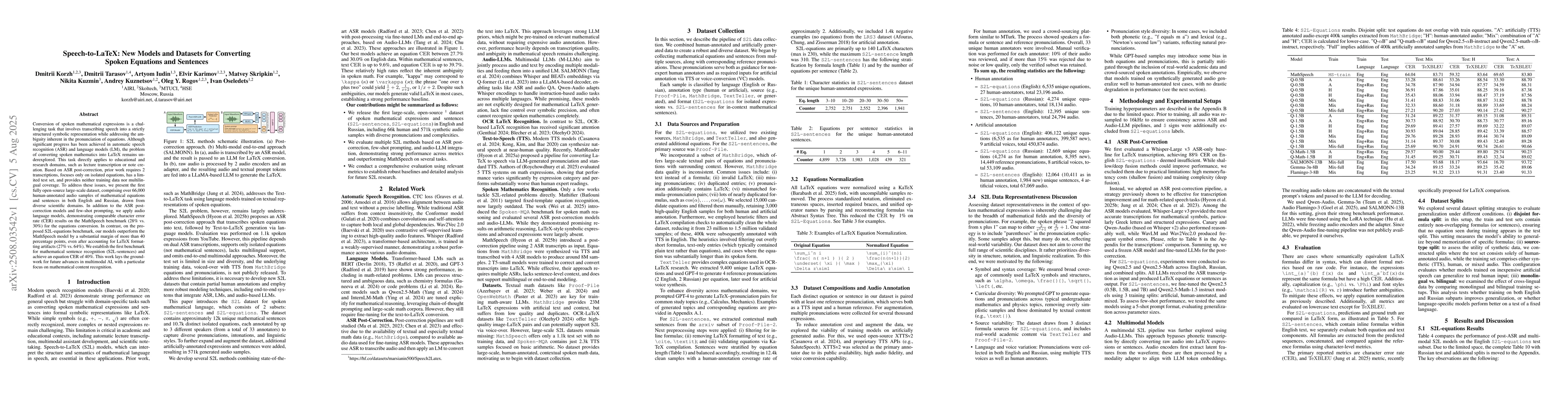 Thumbnail for Speech-to-LaTeX: New Models and Datasets for Converting Spoken Equations
  and Sentences