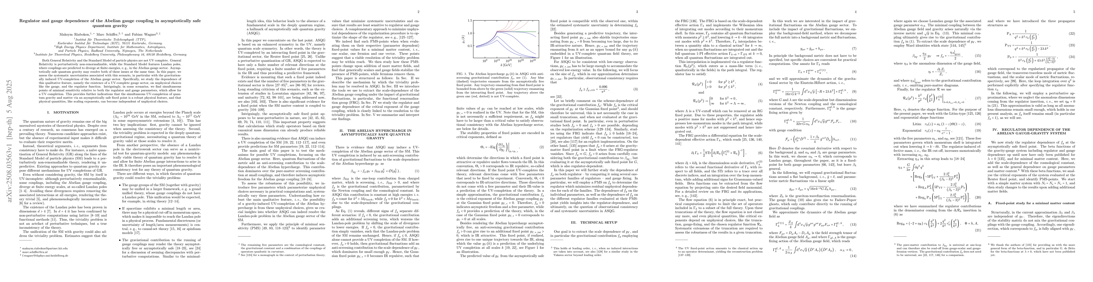 Thumbnail for Regulator and gauge dependence of the Abelian gauge coupling in
  asymptotically safe quantum gravity