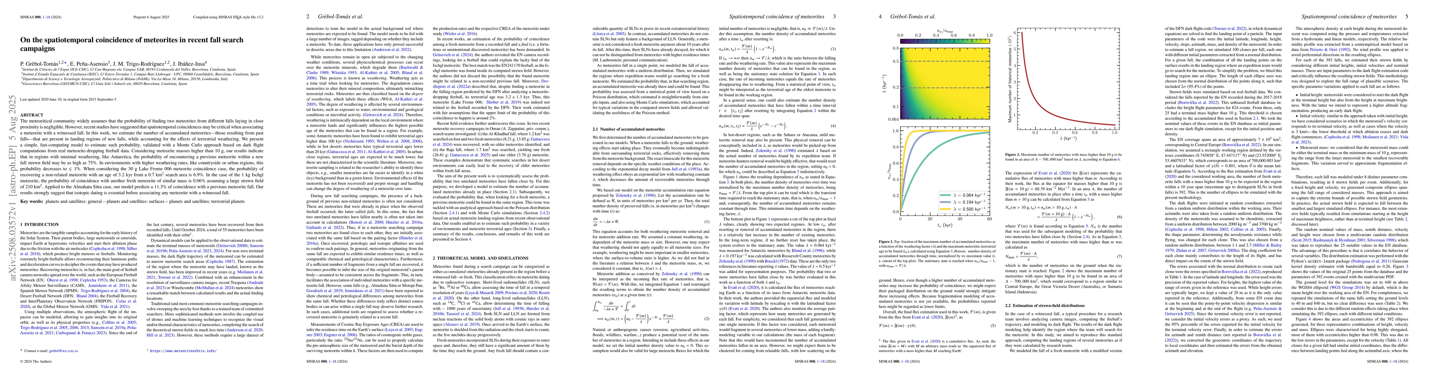 Thumbnail for On the spatiotemporal coincidence of meteorites in recent fall search
  campaigns