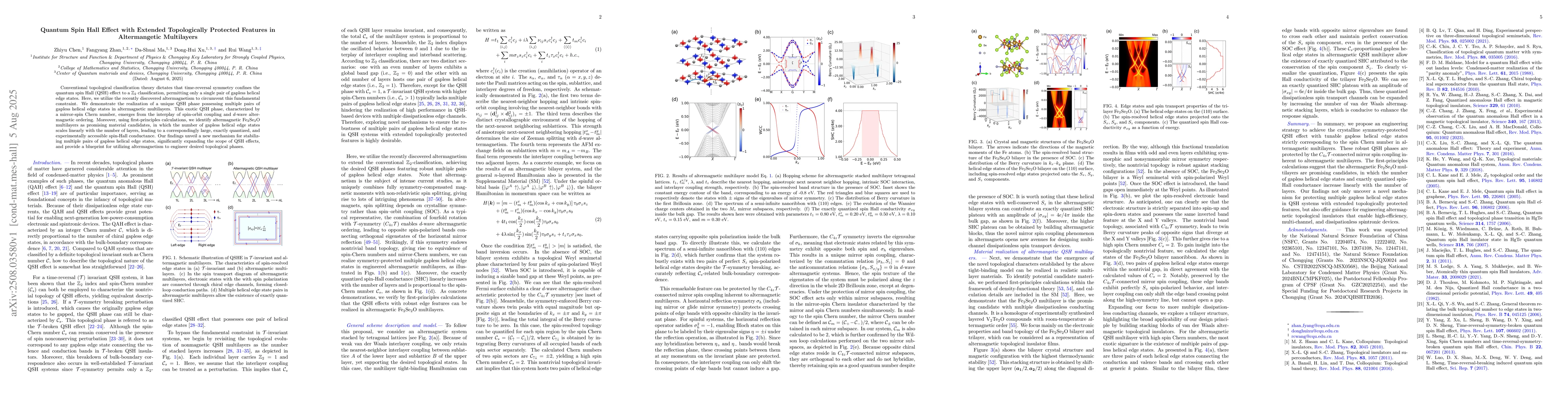 Thumbnail for Quantum Spin Hall Effect with Extended Topologically Protected Features
  in Altermangetic Multilayers