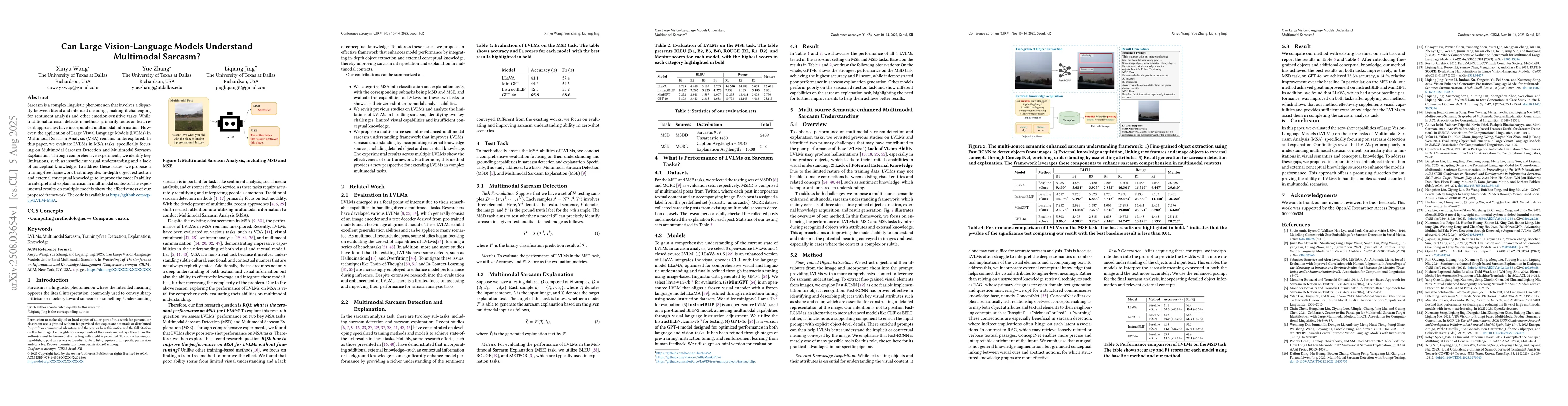 Thumbnail for Can Large Vision-Language Models Understand Multimodal Sarcasm?