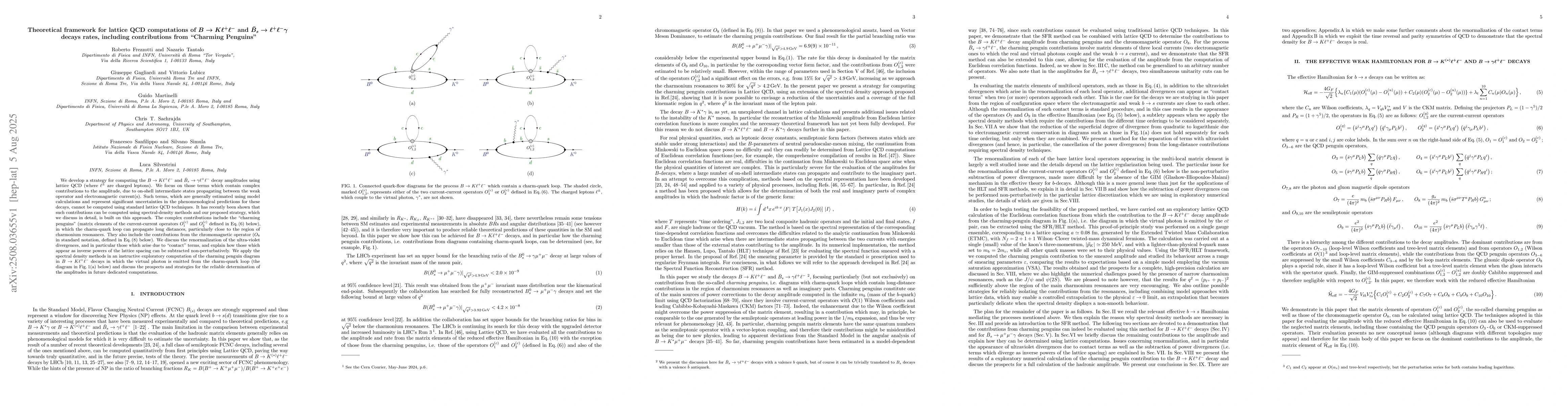 Thumbnail for Theoretical framework for lattice QCD computations of $B\to K \ell^+
  \ell^-$ and $\bar{B}_s\to \ell^+\ell^- γ$ decays rates, including
  contributions from "Charming Penguins"