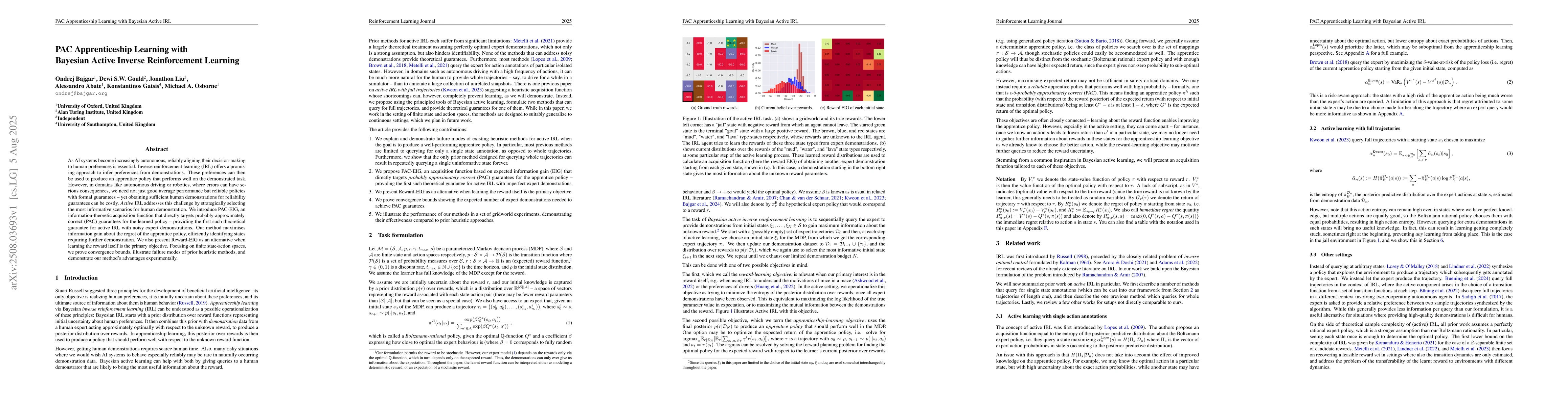 Thumbnail for PAC Apprenticeship Learning with Bayesian Active Inverse Reinforcement
  Learning