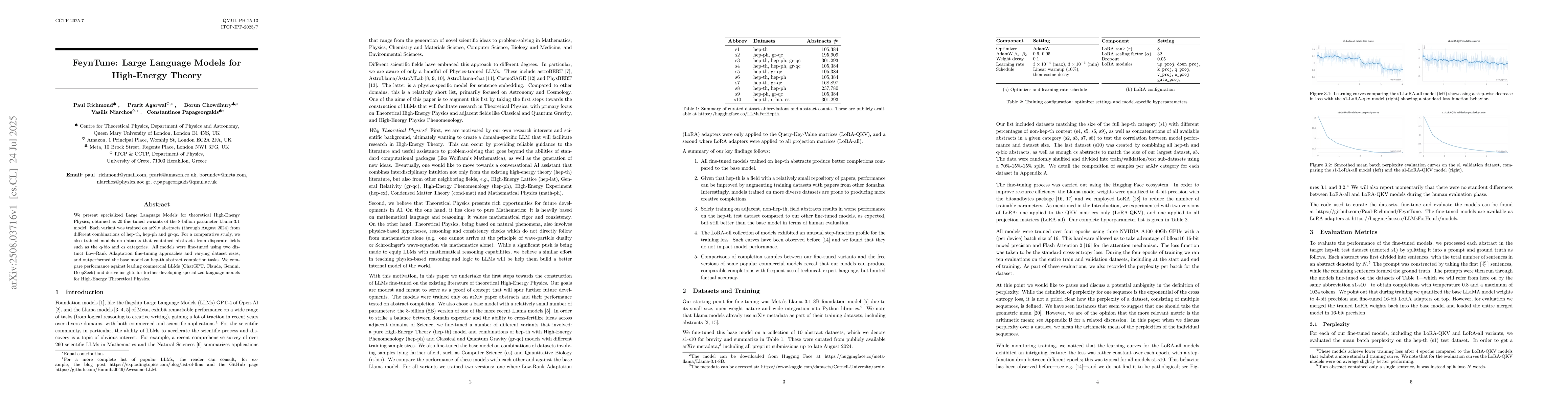 Thumbnail for FeynTune: Large Language Models for High-Energy Theory