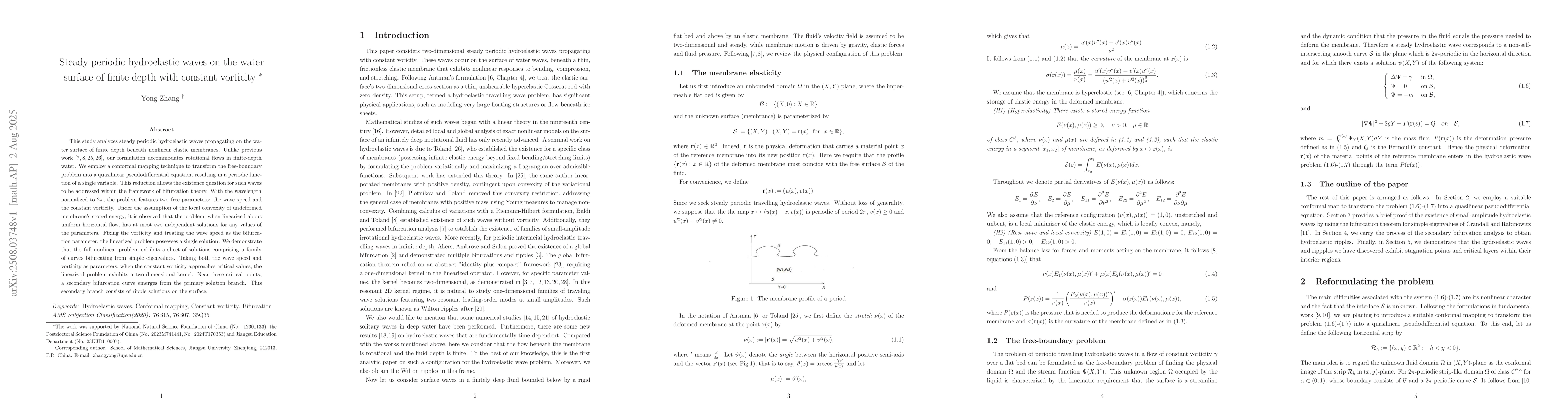 Thumbnail for Steady periodic hydroelastic waves on the water surface of finite depth
  with constant vorticity