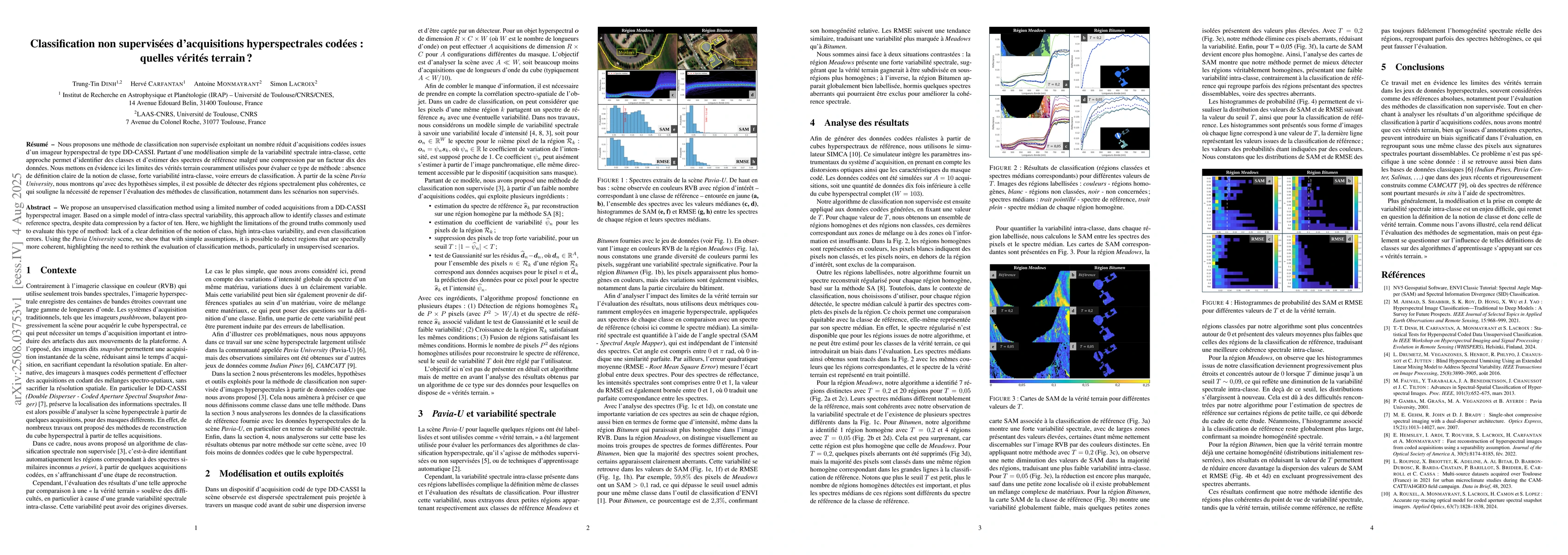 Thumbnail for Classification non supervis{é}es d'acquisitions hyperspectrales
  cod{é}es : quelles v{é}rit{é}s terrain ?