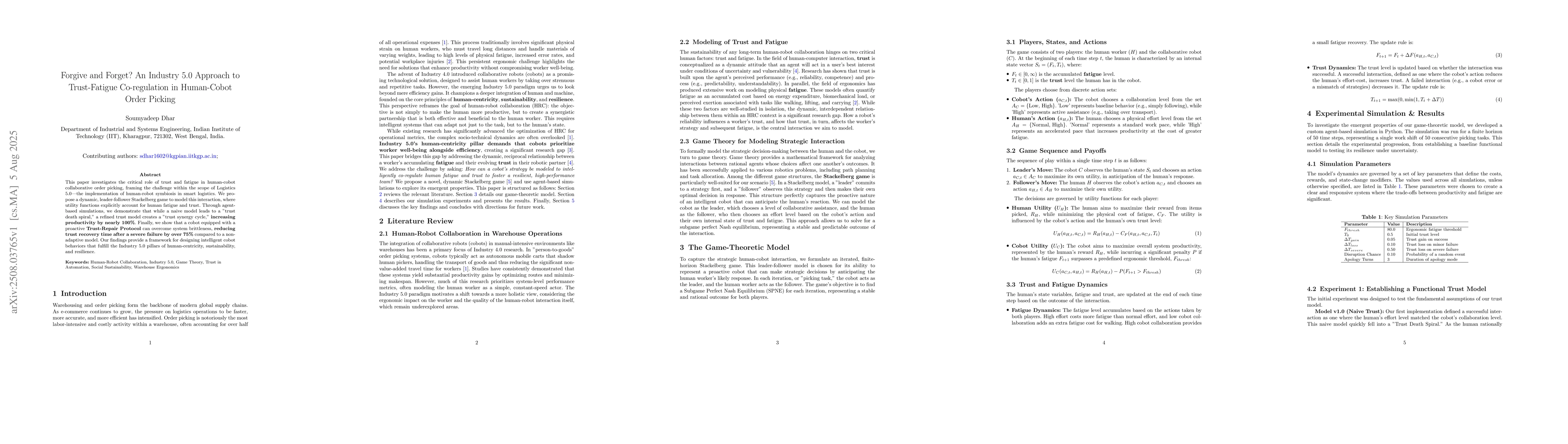 Thumbnail for Forgive and Forget? An Industry 5.0 Approach to Trust-Fatigue
  Co-regulation in Human-Cobot Order Picking