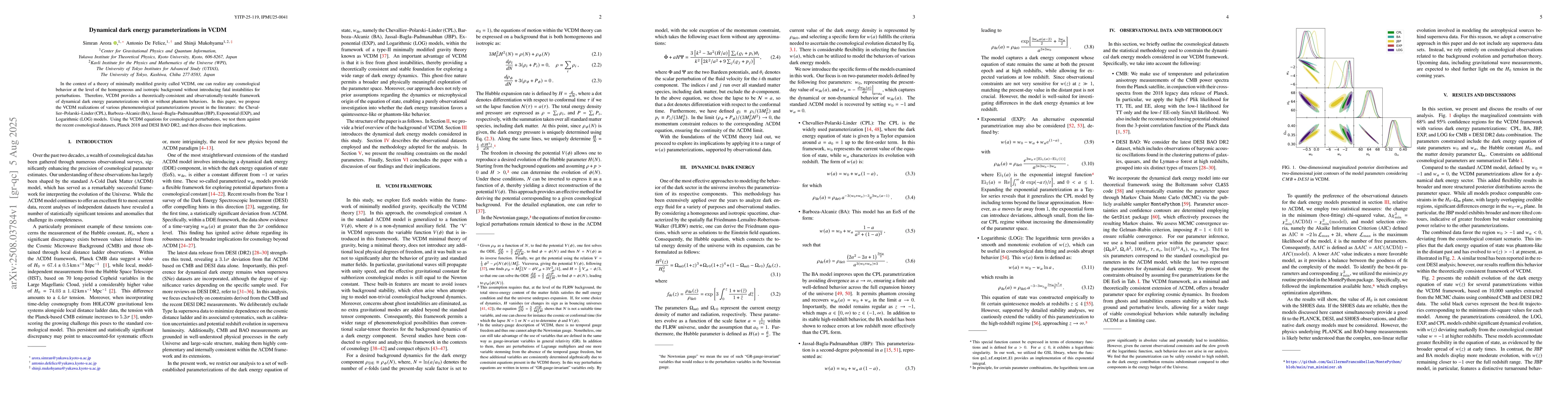 Thumbnail for Dynamical dark energy parameterizations in VCDM