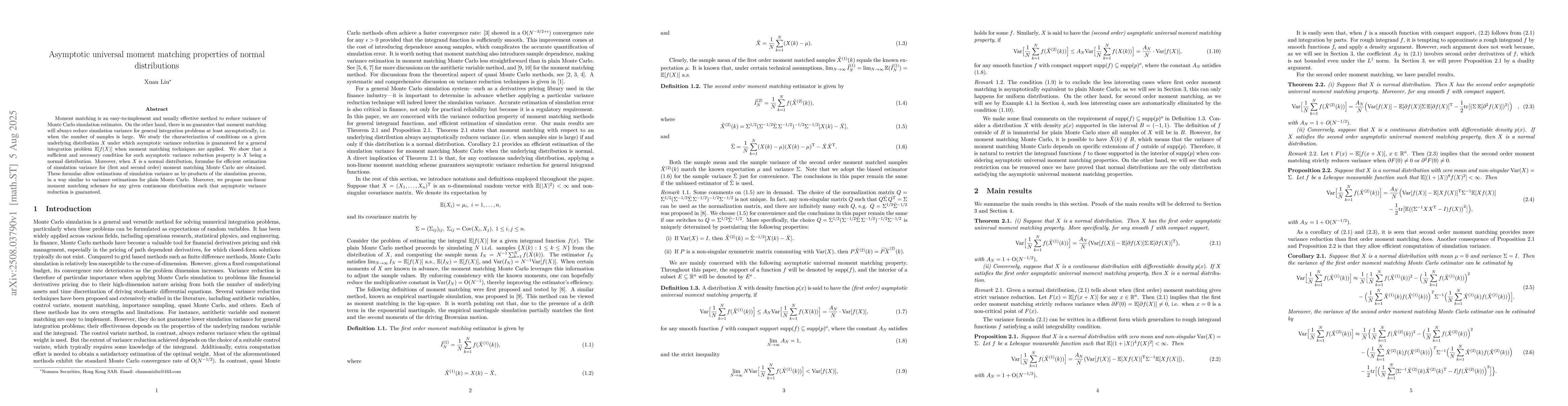 Thumbnail for Asymptotic universal moment matching properties of normal distributions