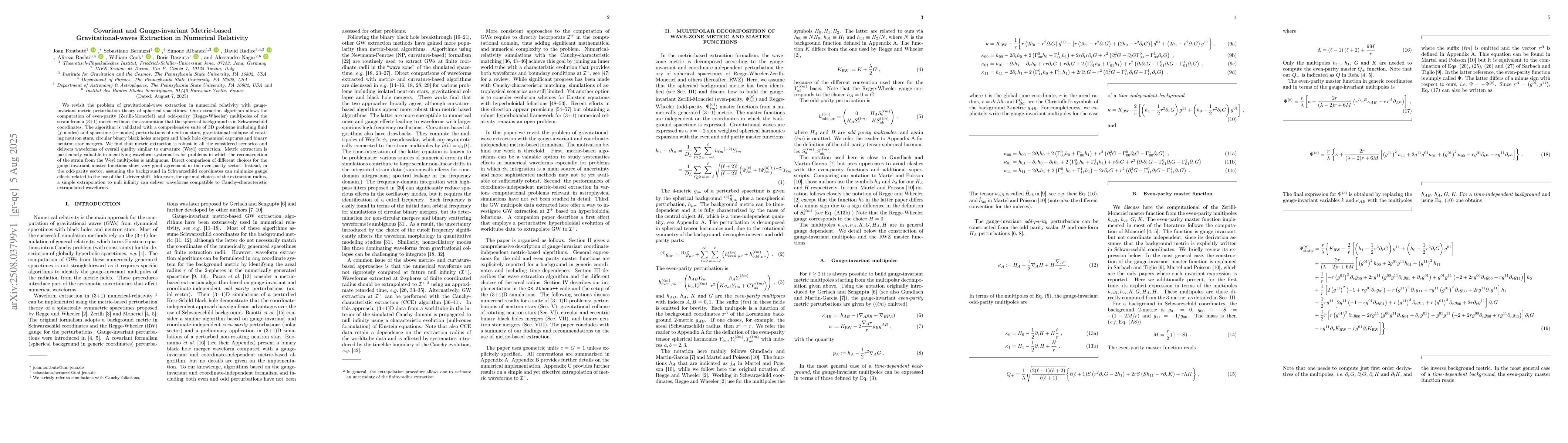 Thumbnail for Covariant and Gauge-invariant Metric-based Gravitational-waves
  Extraction in Numerical Relativity
