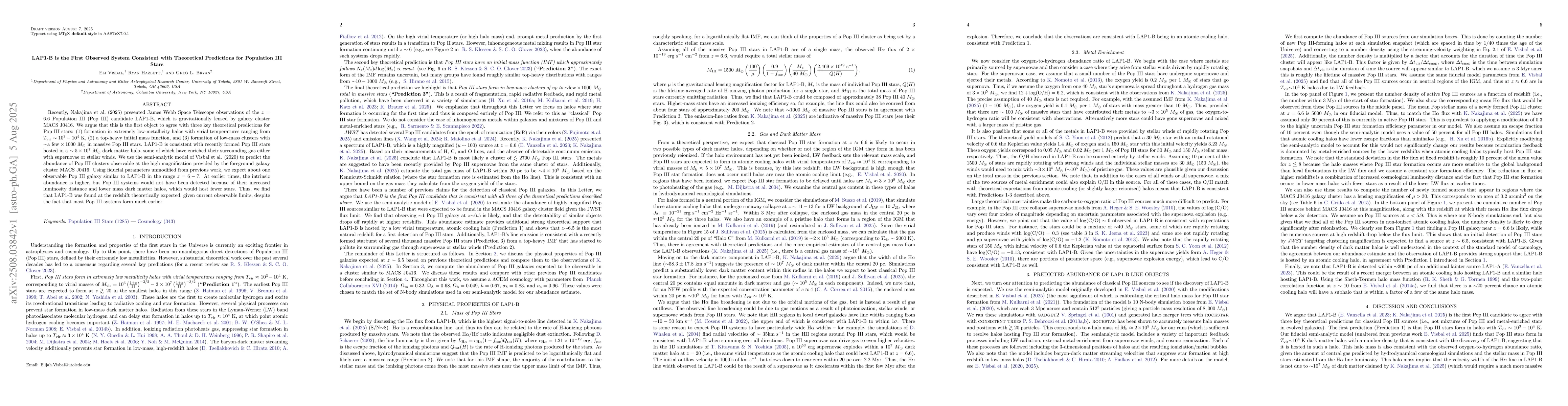 Thumbnail for LAP1-B is the First Observed System Consistent with Theoretical
  Predictions for Population III Stars