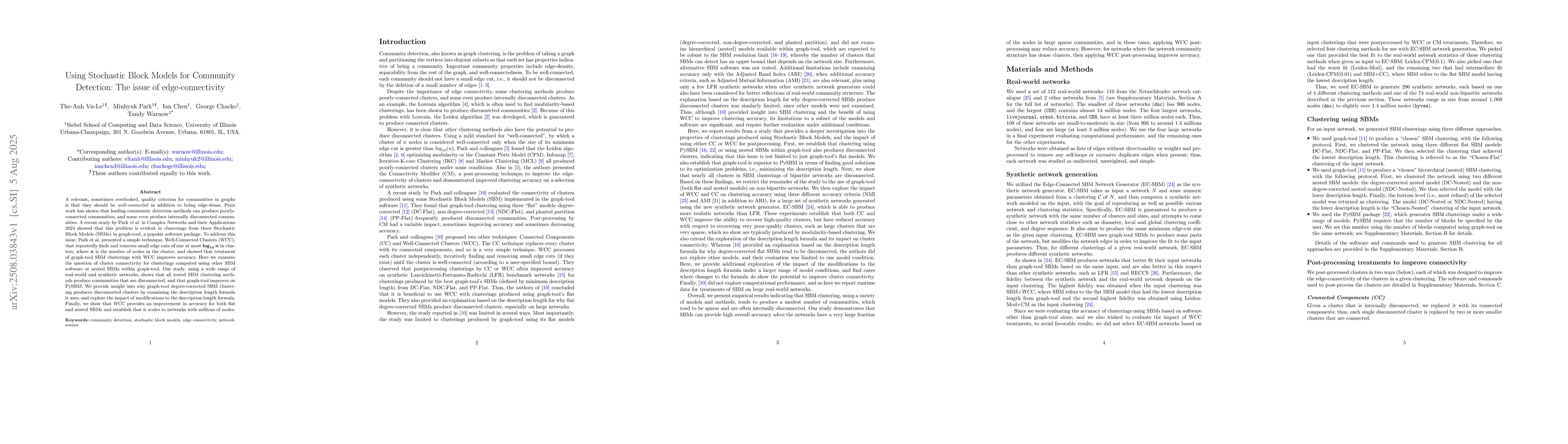 Thumbnail for Using Stochastic Block Models for Community Detection: The issue of
  edge-connectivity
