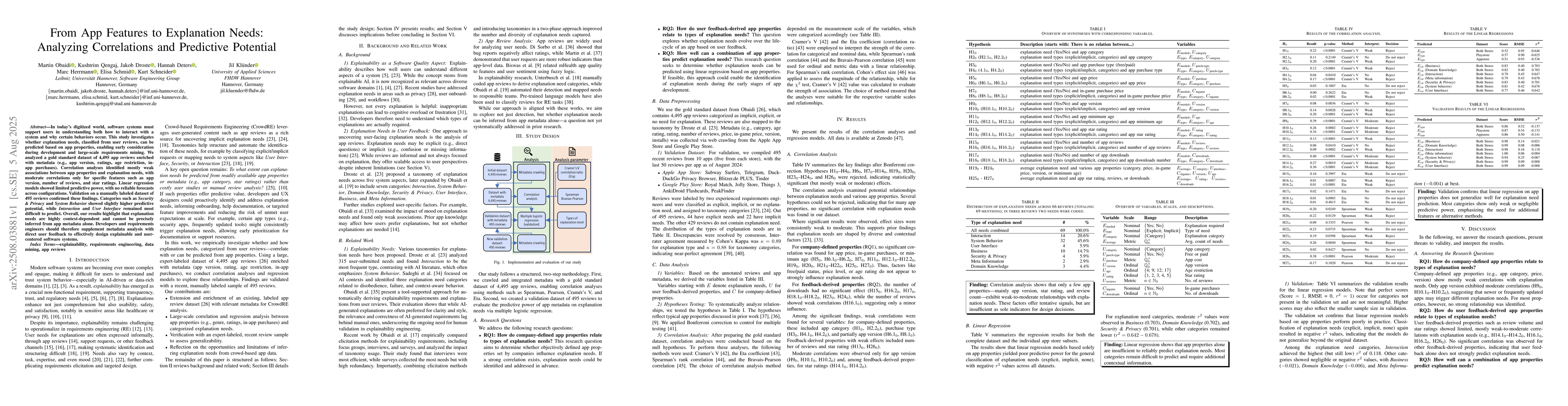 Thumbnail for From App Features to Explanation Needs: Analyzing Correlations and
  Predictive Potential