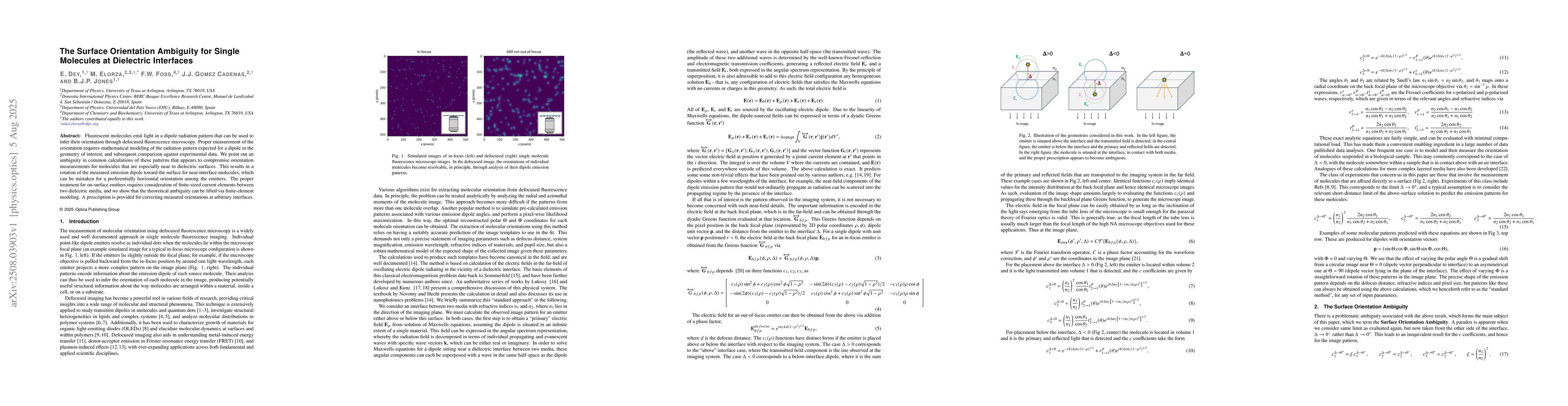 Thumbnail for The Surface Orientation Ambiguity for Single Molecules at Dielectric
  Interfaces