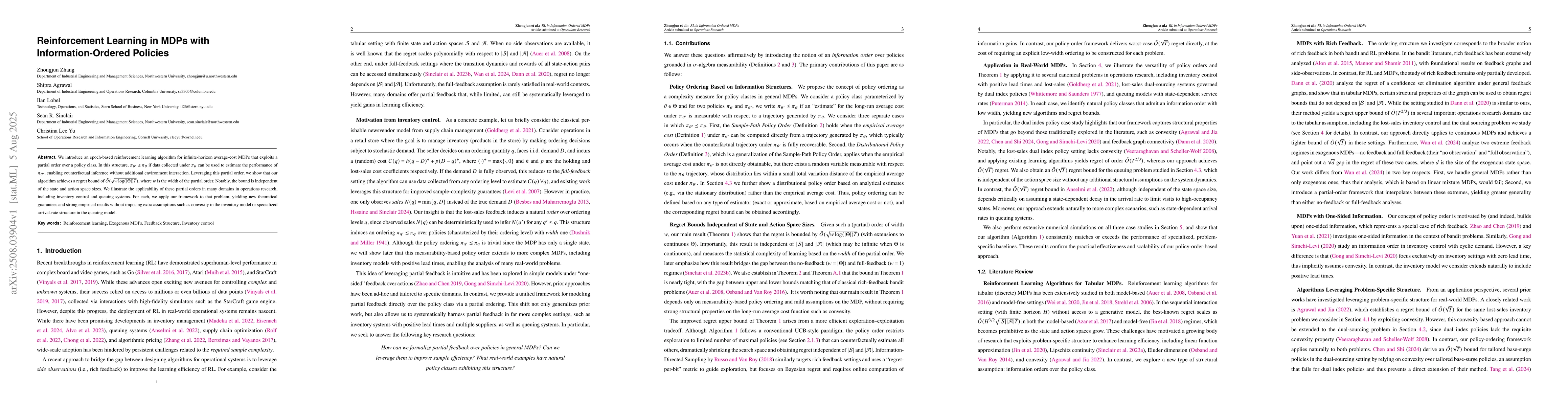 Thumbnail for Reinforcement Learning in MDPs with Information-Ordered Policies