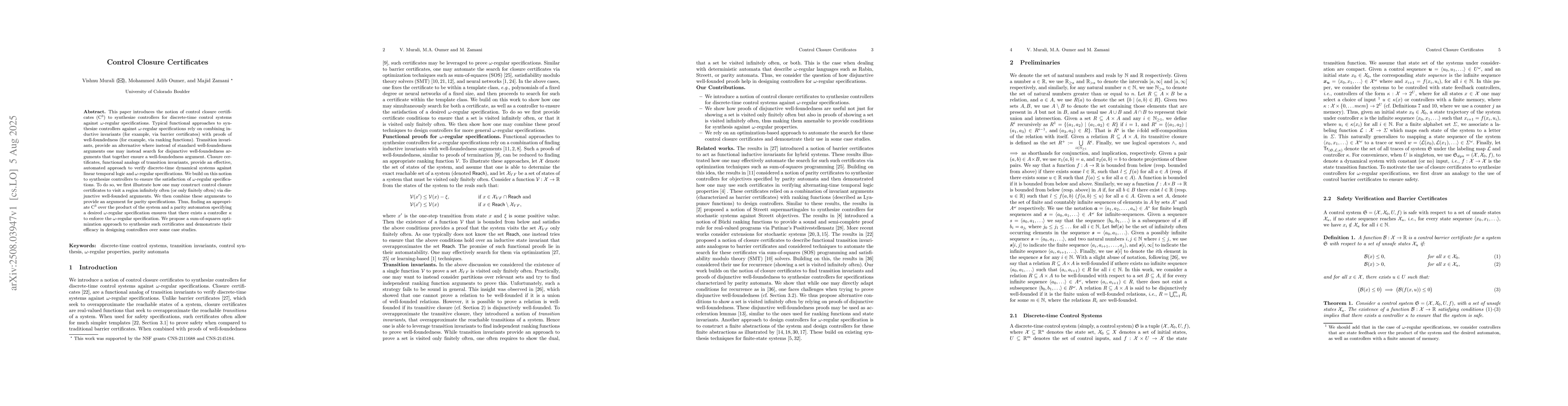 Thumbnail for Control Closure Certificates