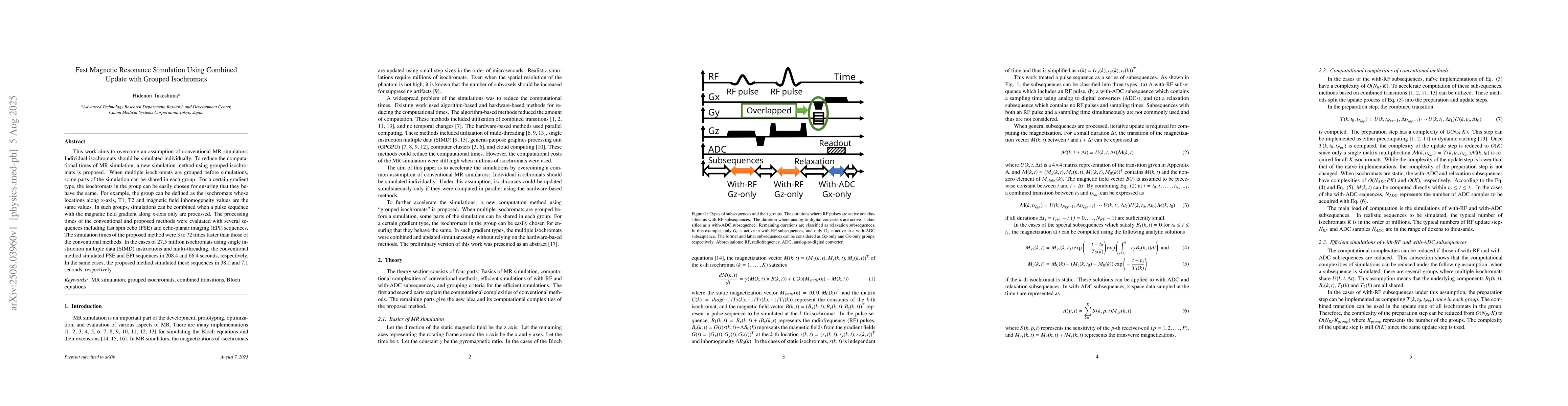 Thumbnail for Fast Magnetic Resonance Simulation Using Combined Update with Grouped
  Isochromats