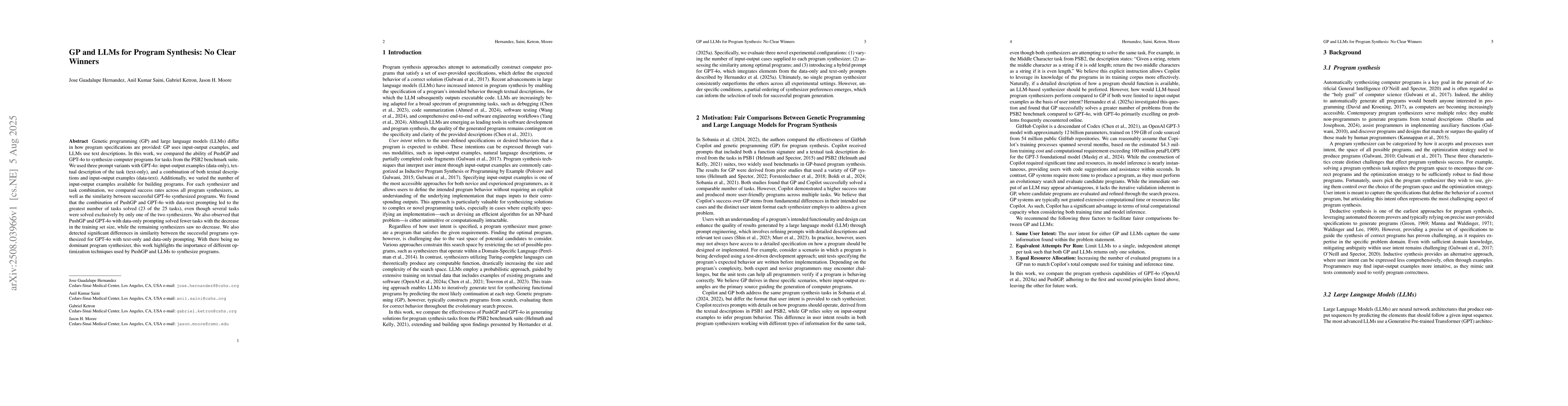 Thumbnail for GP and LLMs for Program Synthesis: No Clear Winners