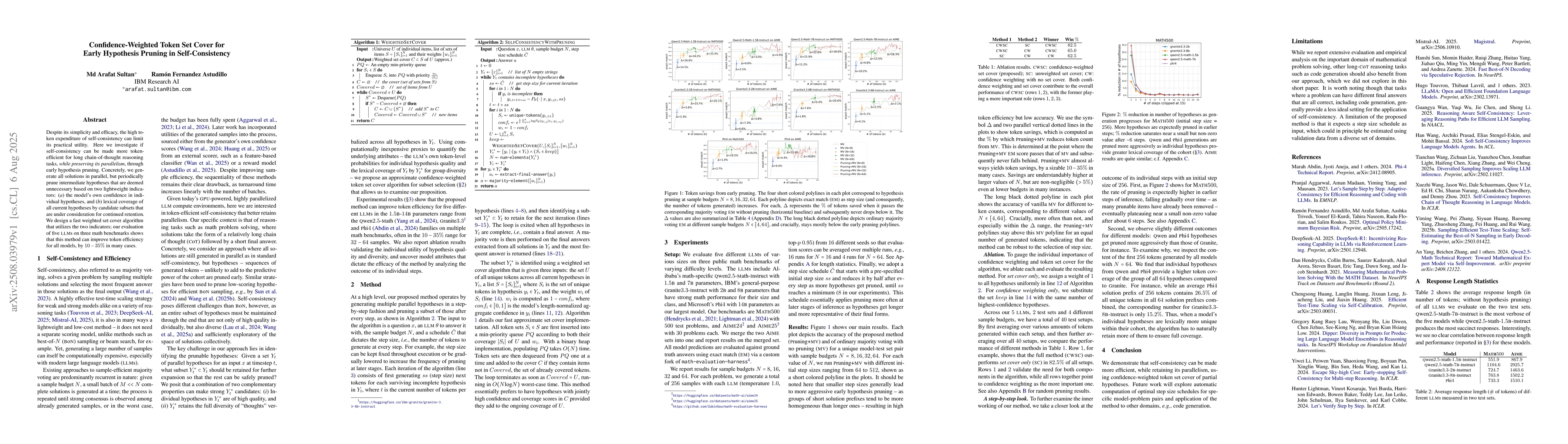 Thumbnail for Confidence-Weighted Token Set Cover for Early Hypothesis Pruning in
  Self-Consistency