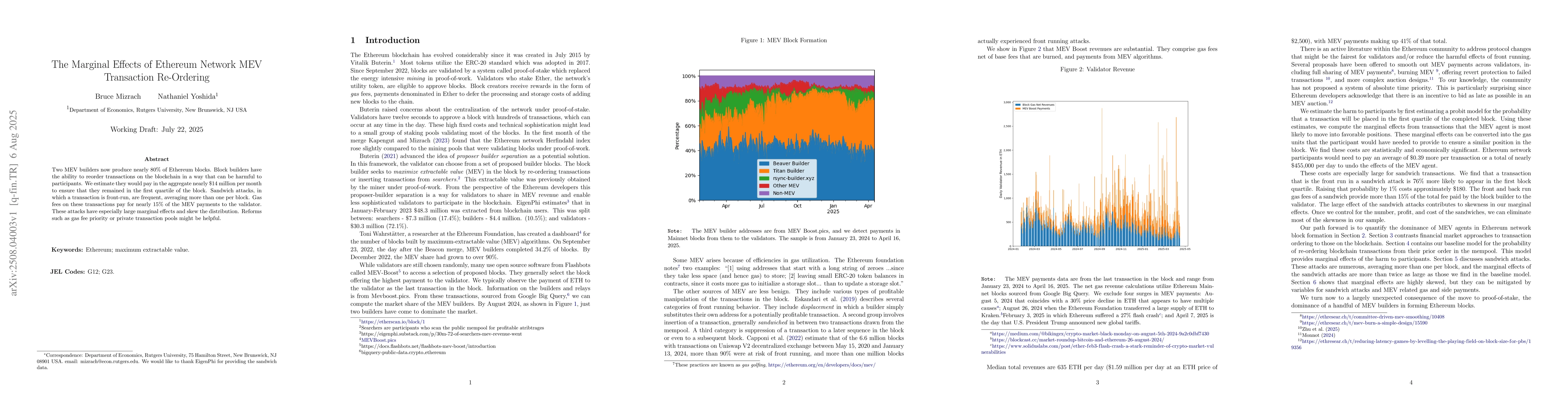 Thumbnail for The Marginal Effects of Ethereum Network MEV Transaction Re-Ordering