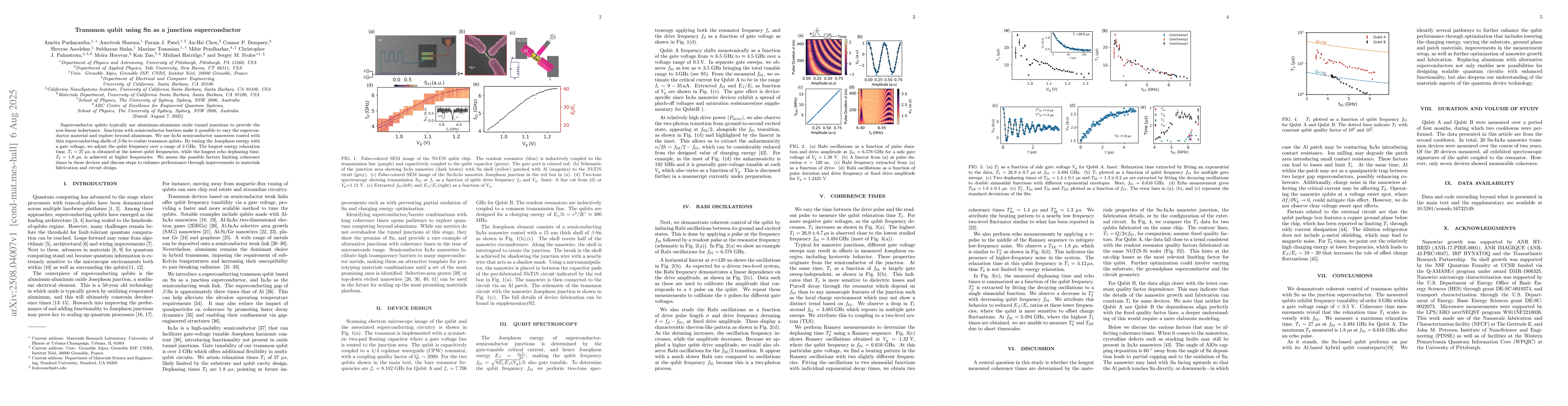 Thumbnail for Transmon qubit using Sn as a junction superconductor