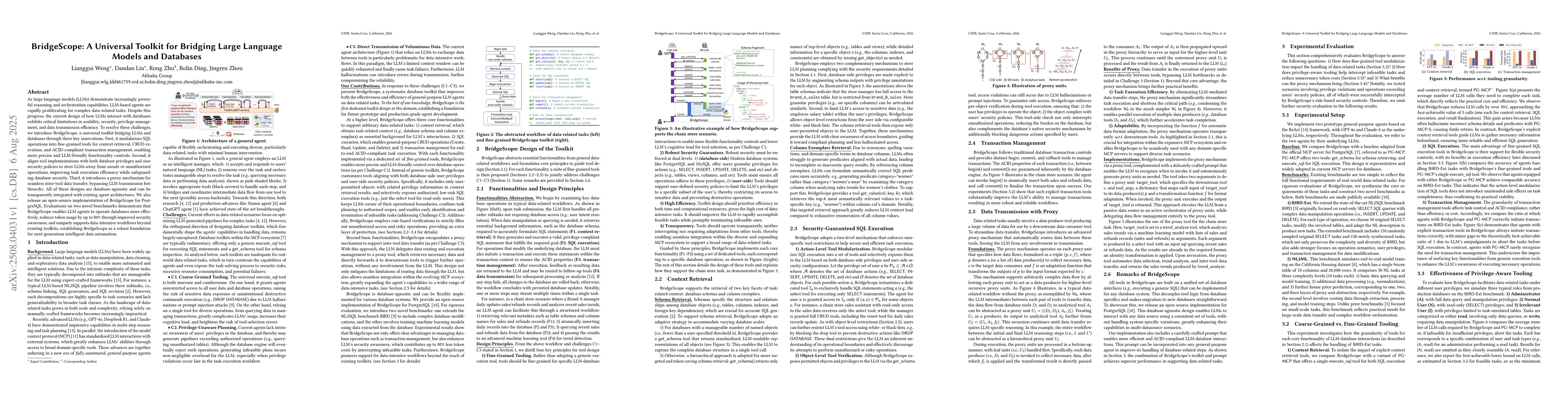 Thumbnail for BridgeScope: A Universal Toolkit for Bridging Large Language Models and
  Databases