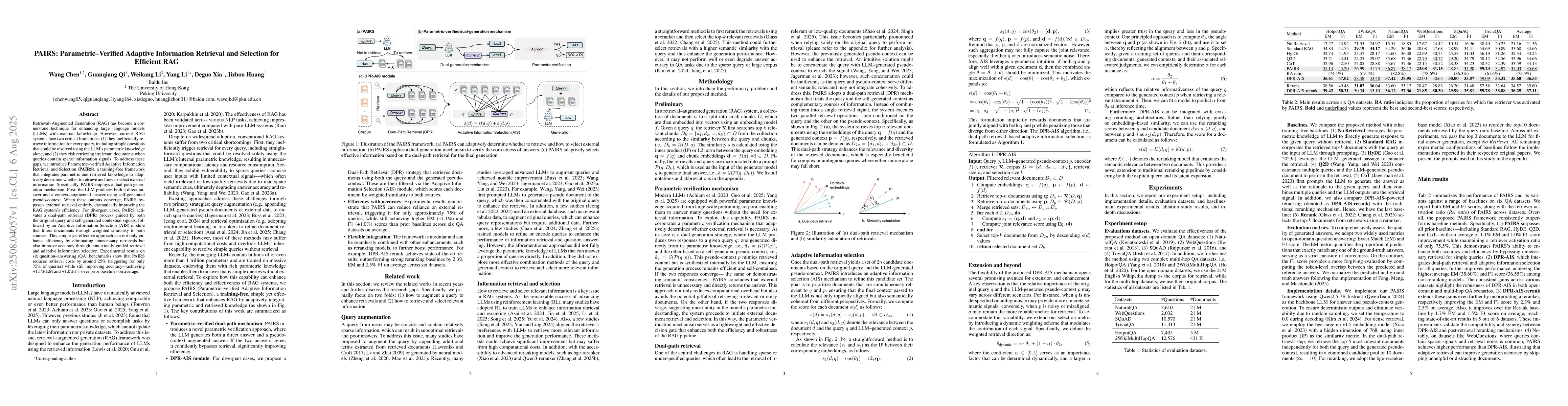 Thumbnail for PAIRS: Parametric-Verified Adaptive Information Retrieval and Selection
  for Efficient RAG