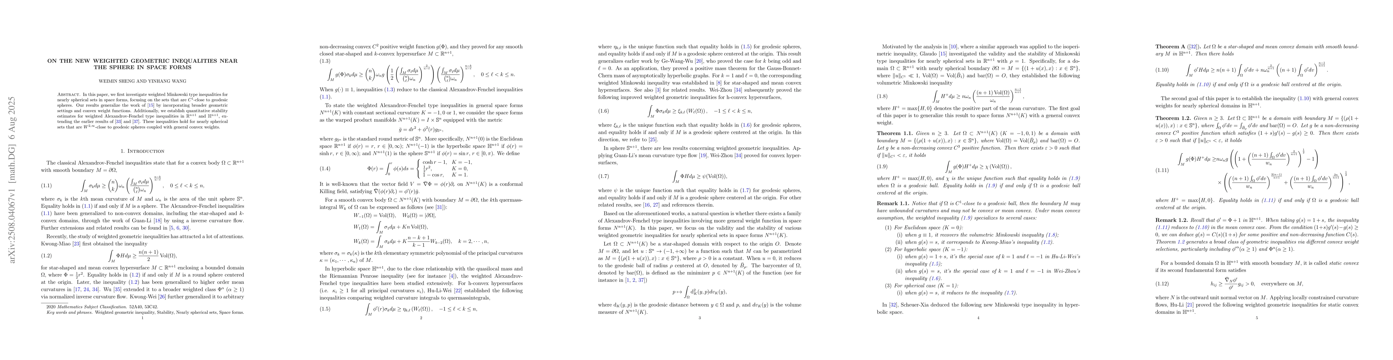 Thumbnail for On the new weighted geometric inequalities near the sphere in space
  forms